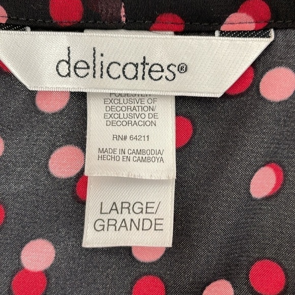 Delicates Robe & Chemise Set Women's L Large Black Red Pink Polka Dot Nightgown - Picture 17 of 17